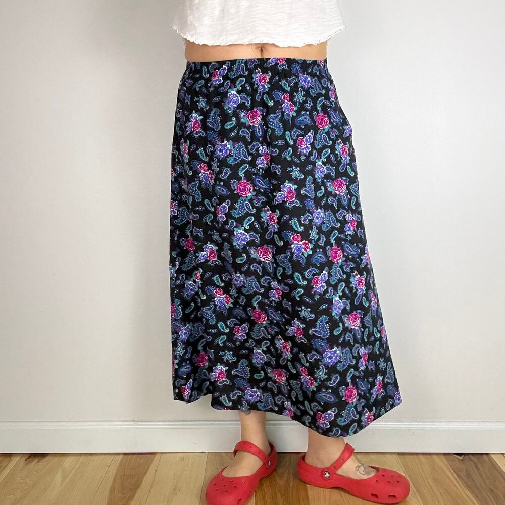 Vintage 90s Voice elastic waist paisley print midi skirt size large